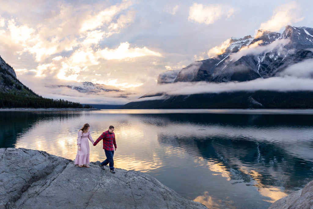 Lake Minnewanka Sunrise Engagement, Banff Engagement Photography